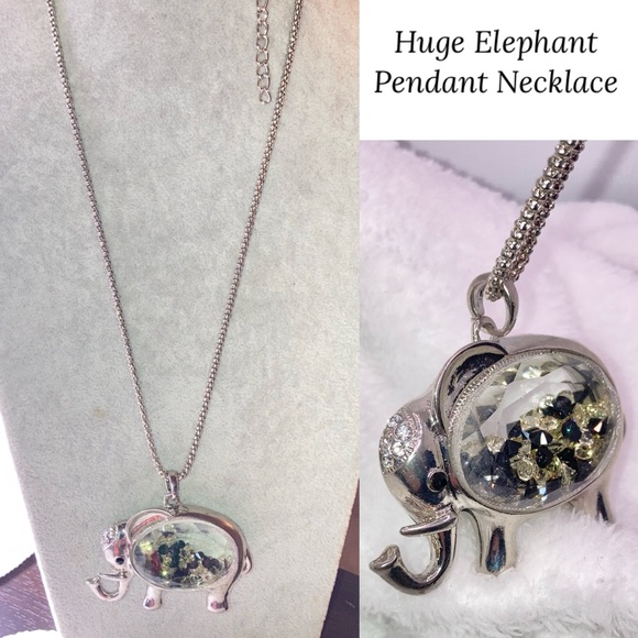 3-$10 Huge Rhinestone Filled Elephant Clear Window Pendant Necklace - Picture 1 of 4